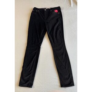 Johnny Was Jeans Womens Sz 28 Black Velvet‎ Embroidered Red Roses Skinny EUC